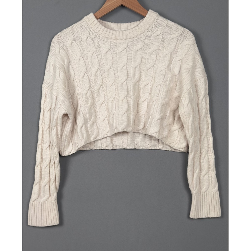 Babaton Aritzia 100% Wool Cable Knit Cropped Sweater Cream White XS